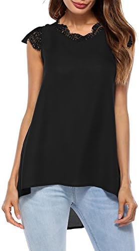 Cuihuaer Women's Lace Up Sleeveless Blouse Tops Juniors Summer Chiffon Tank Shirt L Black
