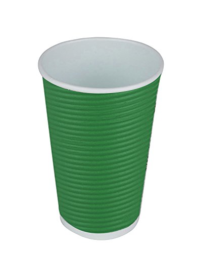 Disposable Hot Coffee Insulated Cups By Golden Spoon – 50 Pack Set Complete With Lids – Stylish Contemporary Ripple Design - Perfect For Take Away Coffee Shops And Bars (16 oz, Green)