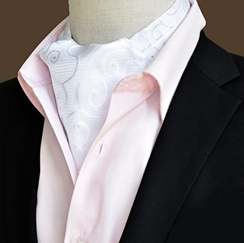 MOHSLEE Men White Paisley Wedding Bridegroom Cravat Neckties Ascot Self Tie Gift - Thumbnail 2