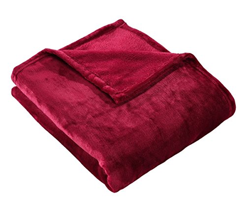 Hyseas Flannel Fleece Throw Blanket Burgundy - Super Soft Plush Microfiber Solid Blanket For Couch Bed Chair Sofa - Fuzzy Cozy Lightweight - 50X60 Inch
