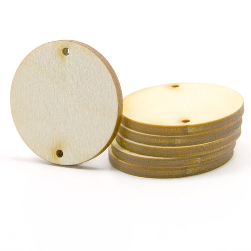 Mylittlewoodshop - Pkg of 50 - Circle Cutout - 1 inch in diameter with 2 2mm holes and 1/8 inch thick unfinished wood(LC-CCWH03-50)