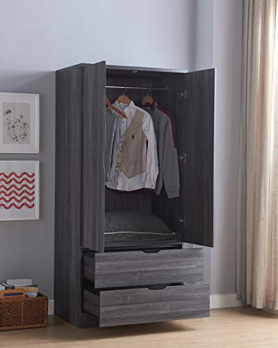 Smarthome Imogene Modern Bedroom Furniture Armoire Wardrobe Closet with Drawers (Distressed Grey Color)