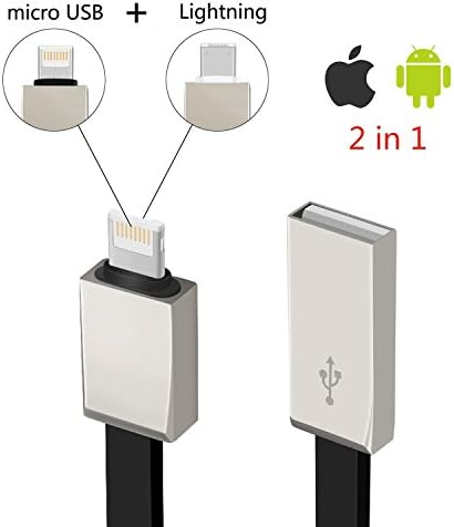 Micro USB and Lightning 2 in 1 Cable Data Transfer Charging Cord 3 Feet Black
