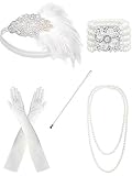 Zivyes 1920s Accessories Headband Necklace Gloves Cigarette Holder Flapper Costume Accessories for Women