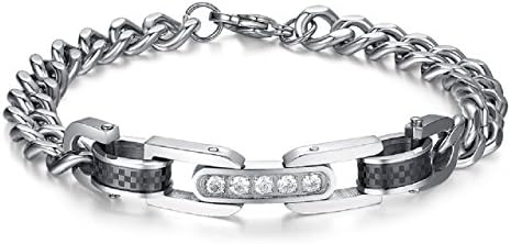 Meerose @ Couple Titanium Steel Wristband Bracelet with Micro Diamond (male(black))