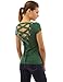 PattyBoutik Women Scoop Neck Lace Up Back Blouse (Green Medium)