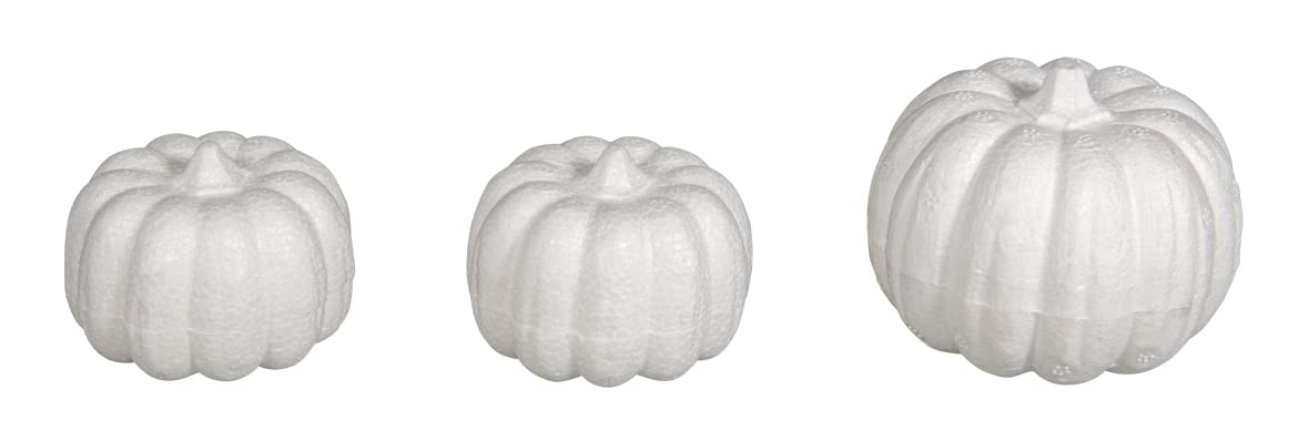 Rayher Set of Three Polystyrene Pumpkins for DIY Autumn or Halloween Decorations, Seasonal Craft Shape to Decorate, 7x6cm and 5.5x4cm, 33493000