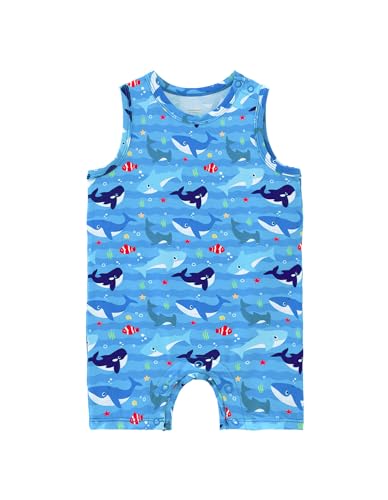 BambooBud Baby Boy Girl Romper Toddler Infant Boys Girls Sleeveless Jumpsuit Clothes Snap One Piece Outfit Bamboo Viscose,Shark,12-18Months at Amazon