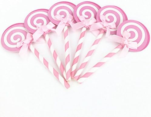 12pcs Pink Bowknot Cupcake Toppers Wedding Girl Baby Shower Happy Birthday Cake Decorations Lollipop Party Supplies