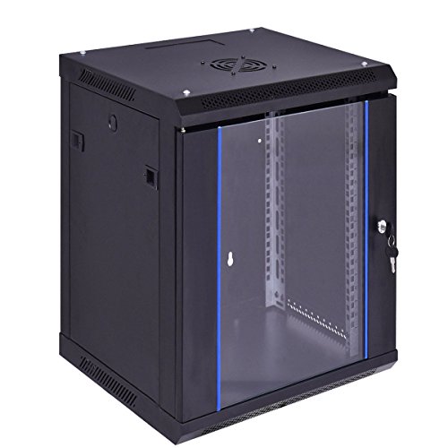 Safstar Wall Mount IT Network Server Cabinet Enclosure Data Devices Rack (18U, Tempered Glass Type)