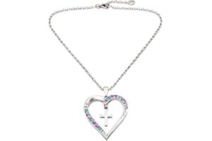First Communion Gifts for Girls – Heart Cross Necklace with Gift Box and Bag – Adjustable 45+5cm Chain for Religious Mileston