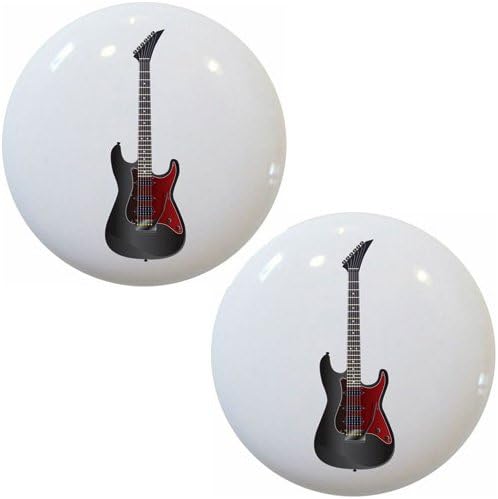 Set of 2 Black Guitar Ceramic Cabinet Drawer Knobs