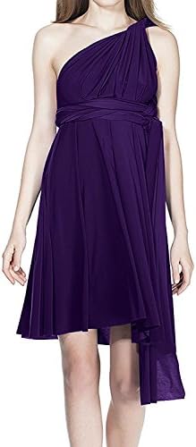 Women's Convertible Multi Way Transformer/Wrap Infinity Solid Cocktail Evening Gown Homecoming Short Dress
