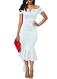 Ebbizt Womens Off The Shoulder High Low Bodycon Mermaid Evening Party Midi Dress
