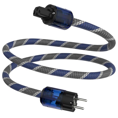 Tertullus HiFi High End Netzkabel C15 Stromkabel HiFi Audio kaltgerätekabel Mit Schukostecker & Kaltgerätestecker (P037 Blaugraues Netz, 1.5m)