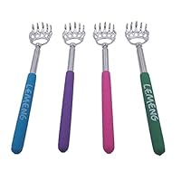 (4-Pack) LEMENG Portable Extendable Telescopic Bear Claws Metal Back Scratchers/Hand Massager/Backslap with Rubber Handles(Blue,Purple,Pink,Green)