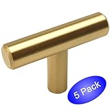5 Pack - Cosmas 305BB Brushed Brass Cabinet Hardware Euro Style T Bar Knob - 2