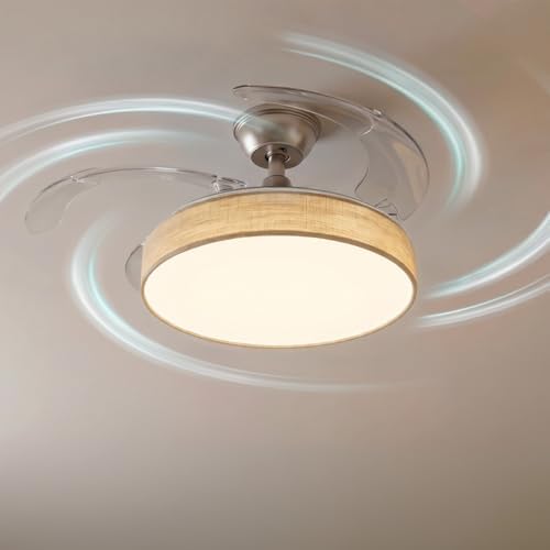 EnergySilence Aero 4222 Ventilador de Teto Têxtil Invisível com Luz e 3 lâminas retráteis. 30W, motor DC, diâmetro 42", 3 tons LED, botão, 6 velocidades, temporizador, design em tecido