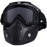Global Motorcycle Helmet Riding Goggles Glasses With Removable Face Mask, Detachable Fog-proof Warm Goggles Mouth Filter Adjustable Non-slip Strap Vintage Bullet Fight Motocross (Gray)