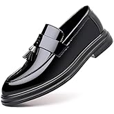 Yuizko Men's Patent Leather Slip-On Tassel Dress Loafers Casual Non-Slip Lightweight Penny Formal Shoes Fashion Business Party Wedding Prom Leather Shoes