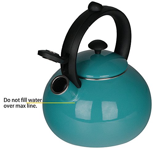 Enamel-on-Steel Tea Kettle for Stovetop - Whistling Teakettle 2-Quart Turquoise Blue Tea Pots Costa by AIDEA