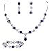 EleQueen Women's Silver-Tone Cubic Zirconia Teardrop Flower Bridal V-Necklace Sets Tennis Bracelet Dangle Earrings for Wedding Bridesmaids