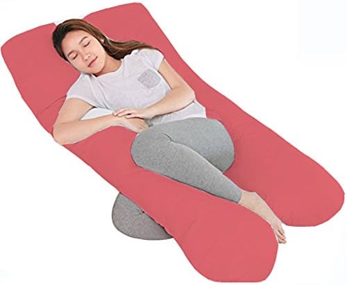 Jaipur Linen U Shaped Pregnancy Pillow/Body Pillow/Lumbar Pillow/Maternity Pillow with Cotton Zippered Cover-Maroon