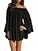 ZANZEA Women's Sexy Off Shoulder Chiffon Lace Ruffle Sleeve Blouse Mini Dress Summer Beach Cover Up Sundress Black S