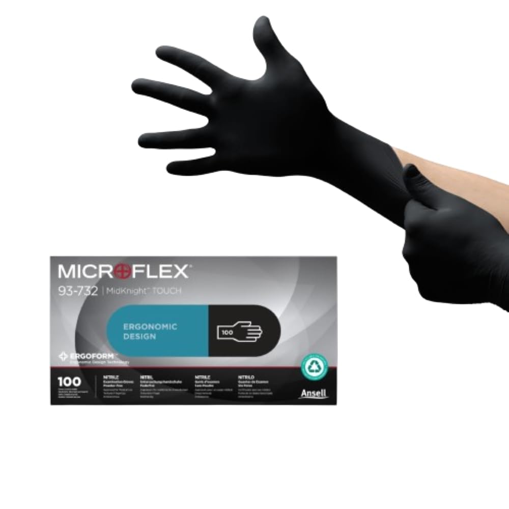 Ansell Microflex 93-732, Multipurpose Nitrile Disposable Gloves for Precise Handling and Mechanical Tasks, Latex Free, Powder-Free, Size L (100 Pieces)