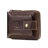RFID Bifold Men's Cowhide Leather Zip Around Wallet Vintage Travel Multi Card Holder Purses, Brown