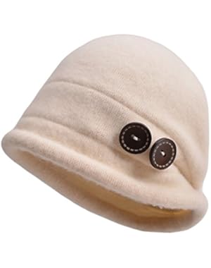 New Womens 100% Wool Slouchy Wrinkle Button Winter Bucket Cloche Hat T178