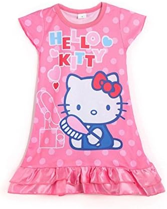 Wengift Little Girl Hello Kitty Summer Polka Dot Short Sleeve Dress Casual Skirt