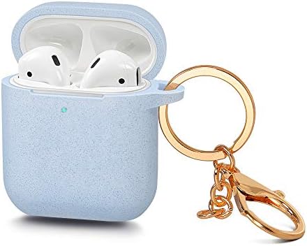 AirSha Compatible for AirPods Case with Keychain,[Support Wireless Charging],Shockproof Protective Silicone Cover Skin for AirPods Charging Case 2 & 1 (Glitter Blue)