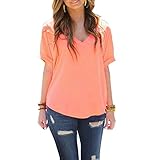 FUNOC® Women's Chiffon Short Sleeve Shirt Sexy V Neck Loose Tops Blouse T-Shirt