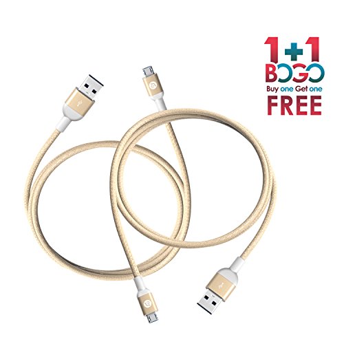 A ADAM ELEMENTS Reversible Micro USB Male to USB A Male Adapter/Connector Cable In Designer Colors, Aluminum Body, 4ft Tangle Free Braided Cord For Charging, Data Transfer by Adam Elements - Gold