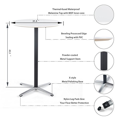 Sunon Round Bar Table Dia31.5”x43.3” Tall Bar Table for Pub/Bistro/Cocktail Table with Height Black Pedestal and Four Star Leg (Moon White,43.3-Inch Height) - Thumbnail 2