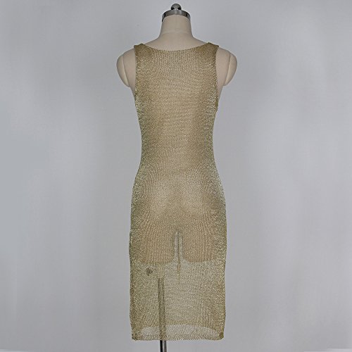 Corriee Womens Summer Sexy Sleeveless Bikini Swimwear Knitting Beach Smock Bodycon Mini Dress Gold
