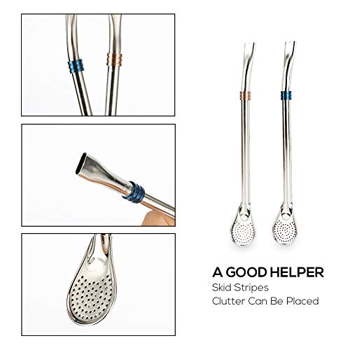 2 PCS Stainless Steel Reusable Drinking Spoon, Echeer Color Assorted Anti-Scratching Metal Straws Straws Stirrer for Coffee, Tea, Juice, Smoothies