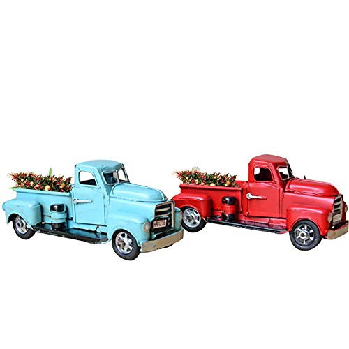 Livoty Vintage Looking Antique Handcrafted Truck Vehicle Car Model Christmas Ornament Kids Xmas Gifts Toy Table Top Decor (Blue)