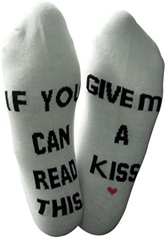 Cotton Ankle Crew Socks Knitting Word "IF YOU CAN READ THIS GIVE ME A KISS" with Cool Design for Men Women Christmas Gift
