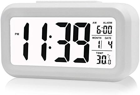 Digital Alarm Clock Date Temperature Display Desk Clock Snooze Led Travel Alarm Clock ( white )