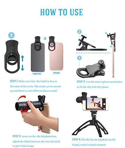 18X Smartphone Telephoto Lens with Tripod, Cell Phone Camera Zoom Lens Kit for iPhone 7, 8, X, 6s Plus, Samsung S8, S9 Most Android Cell Phone