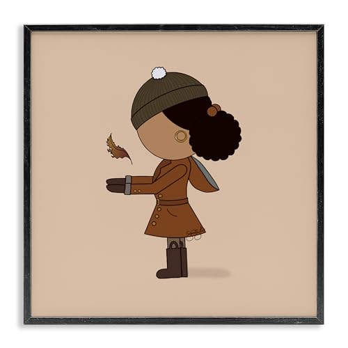 Stupell Industries Autumnal Girl with Leaf Black Framed Giclee Art design by Si…