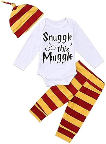 3Pcs/Set Baby Boys Girls Snuggle-This-Muggle Newborn Outfit Onsie Set Bodysuits Short Sleeve Romper Striped Pants Hat