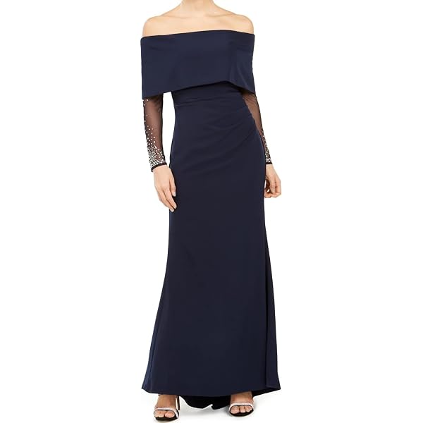 Amazon.com: Calvin Klein Womens Navy Bell Sleeve Off Shoulder Maxi Mermaid  Evening Dress Size 2 : Clothing, Shoes & Jewelry