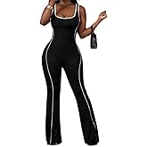 NRTHYE Women Casual Bodycon Flared jumpsuits Sleeveless Sexy Backless Workout One Piece Jumpsuit Yoga Bodysuit Romper