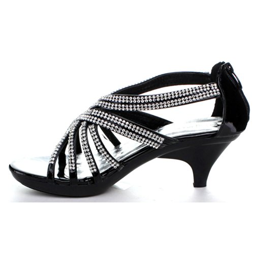 Delicacy Womens Angel-41 Rhinestones Embellished Strappy Sandals,Black, 5.5