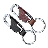 2-Pack Stainless Steel Key Chain with Leather Heavy Duty Home Office Car Keychain with Key Ring Key Holder for Men and Women-Black & Brown