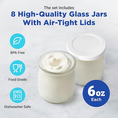 Ultimate Probiotic Yogurt Maker for Easy-to-Make Live Probiotics at Home with Adjustable Time & Temp Control, Best Kitchen Gift for Men & Women's Gut Health, UNLIMITED LIFETIME WARRANTY (8-Jar Model)