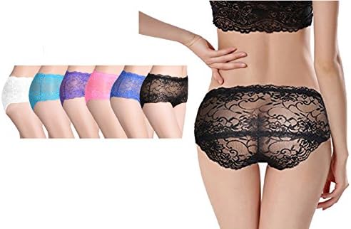 MWMart Women's Lace Panties Sexy Lingerie Underwear Briefs Mid-Rise Floral Boy Shorts 6 Pack